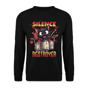 Schlagzeug Drums Silence Destroyer Katze Lustig - Unisex Pullover - Schwarz - Vorne - Alina (178cm) & Michal (187cm)