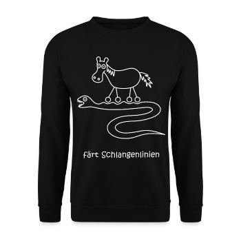 färt Schlangenlinien, Pferd mit Rädern, Schlange - Unisex Pullover - Schwarz - Vorne - Alina (178cm) & Michal (187cm)