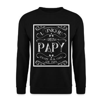 L'unique, l'original papy plus cool que papa - Sweat-shirt Unisexe - noir - Devant - Alina (178cm) & Michal (187cm)