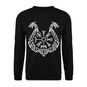 Weißer Drache und Wikingerkompass - Unisex Pullover - Schwarz - Vorne - Alina (178cm) & Michal (187cm)