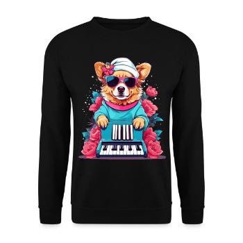 Hund mit Piano - Unisex Pullover - Schwarz - Vorne - Alina (178cm) & Michal (187cm)
