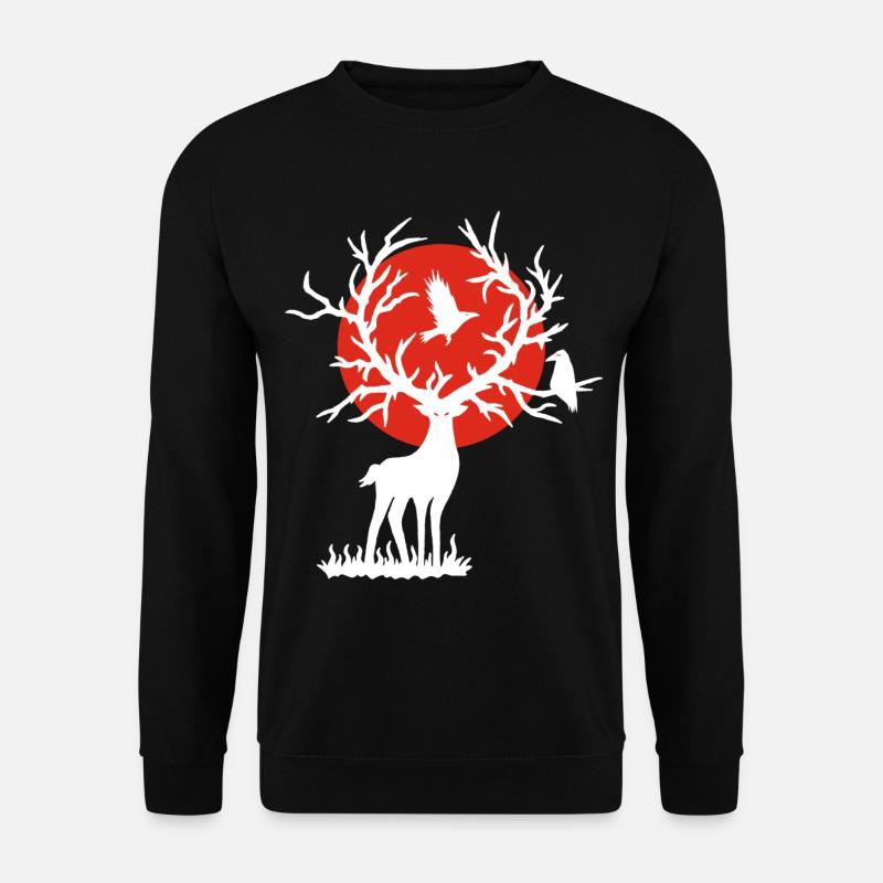 Der weiße Hirsch und die rote Sonne - Unisex Pullover - Schwarz