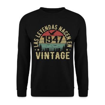 Legenden sind geboren 1947 Geburtstagsgeschenk 1947 - Unisex Pullover - Schwarz - Vorne - Alina (178cm) & Michal (187cm)