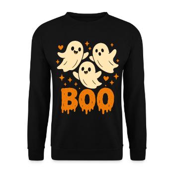 Süße Geister BOO – Lustiges Halloween Design - Unisex Pullover - Schwarz - Vorne - Alina (178cm) & Michal (187cm)
