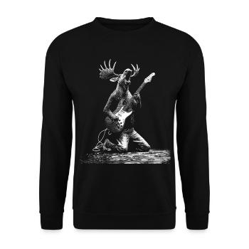 Rockender Elch mit E-Gitarre Geschenk Musikfans - Unisex Pullover - Schwarz - Vorne - Alina (178cm) & Michal (187cm)