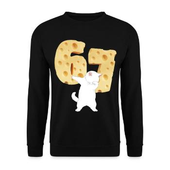 Funny 67 Meme TAPONNANT DU FROMAGE DE CHAT 67E T-ANNIVERSAIRE - Sweat-shirt Unisexe - noir - Devant - Alina (178cm) & Michal (187cm)