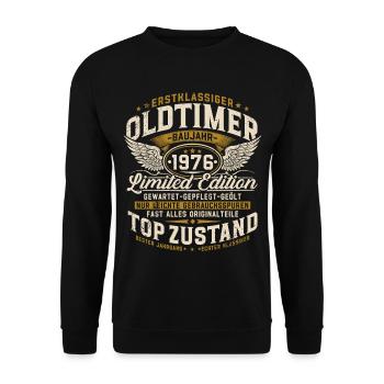 50. Geburtstag 1976 Oldtimer Geschenk Retro - Unisex Pullover - Schwarz - Vorne - Alina (178cm) & Michal (187cm)