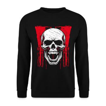 Rotes Grunge Schädel Motiv - Unisex Pullover - Schwarz - Vorne - Alina (178cm) & Michal (187cm)