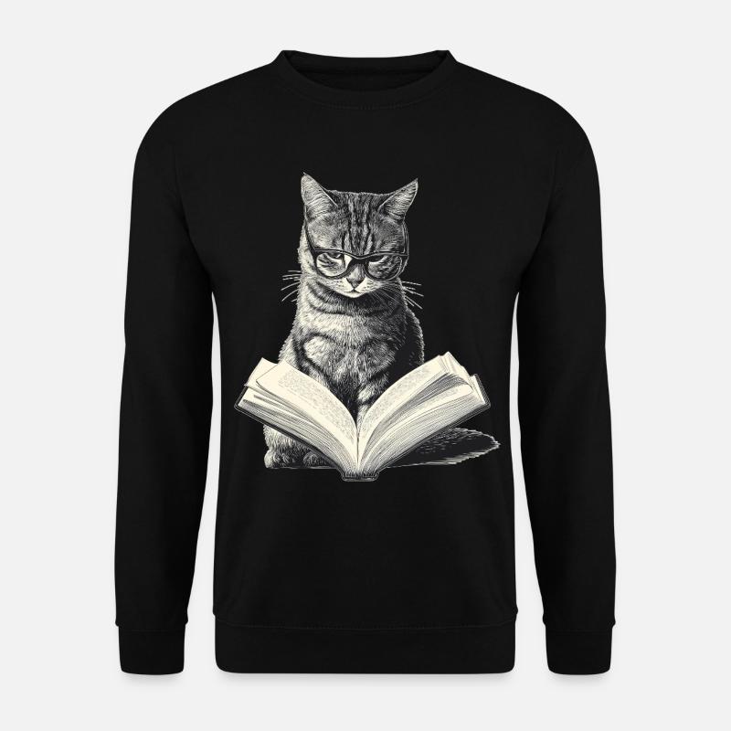 Katze liest Buch - Unisex Pullover - Schwarz