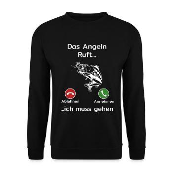 Das Angeln ruft ich muss gehen - Lustiges Angler - Unisex Pullover - Schwarz - Vorne - Alina (178cm) & Michal (187cm)