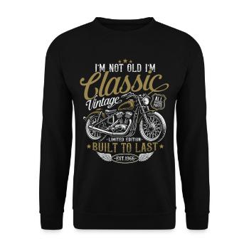 1966 Jahrgang Vintage Motorrad Geburtstag Geschenk - Unisex Pullover - Schwarz - Vorne - Alina (178cm) & Michal (187cm)