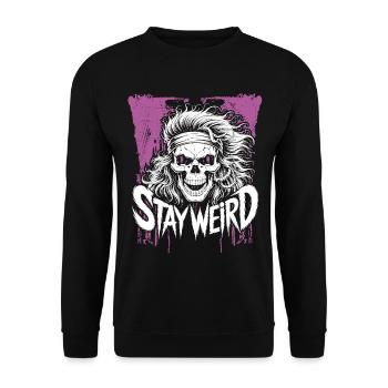 Totenkopf Stay Weird Grafik - Unisex Pullover - Schwarz - Vorne - Alina (178cm) & Michal (187cm)