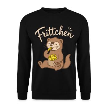 Frittchen - Frettchen mit Fritten - Pommes Frites - Unisex Pullover - Schwarz - Vorne - Alina (178cm) & Michal (187cm)