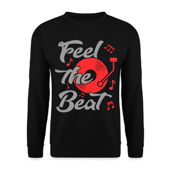 Feel the Beat Music Sprüche Platte Vinyl DJ Dance - Unisex Pullover - Schwarz - Vorne - Alina (178cm) & Michal (187cm)