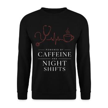 Kaffee Herzschlag Nachtschicht - Unisex Pullover - Schwarz - Vorne - Alina (178cm) & Michal (187cm)
