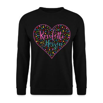 Konfetti im Herzen Herz Fasching Valentinstag Bunt - Unisex Pullover - Schwarz - Vorne - Alina (178cm) & Michal (187cm)