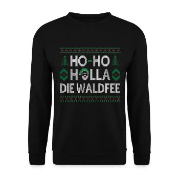 HO-HO HOLLA DIE WALDFEE HÄSSLICHER WEIHNACHTSPULLI - Unisex Pullover - Schwarz - Vorne - Alina (178cm) & Michal (187cm)
