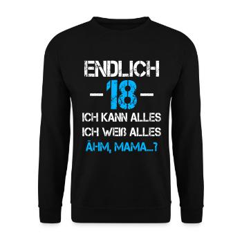 18 Geburtstag 18 Jahre Volljährig Erwachsen 18ter - Unisex Pullover - Schwarz - Vorne - Alina (178cm) & Michal (187cm)