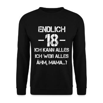 18 Geburtstag 18 Jahre Volljährig Erwachsen 18ter - Unisex Pullover - Schwarz - Vorne - Alina (178cm) & Michal (187cm)