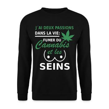 deux passions fumer du cannabis et les seins - Sweat-shirt Unisexe - noir - Devant - Alina (178cm) & Michal (187cm)