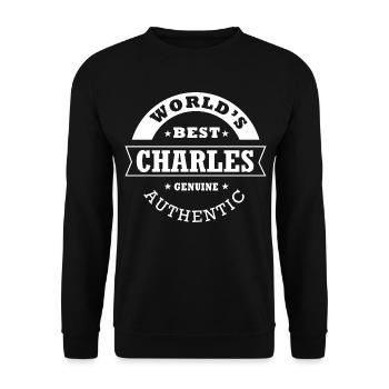 Charles das beste Geschenk der Welt Vorname Charles - Unisex Pullover - Schwarz - Vorne - Alina (178cm) & Michal (187cm)