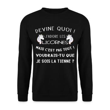 Devine quoi ! Je t'adore je veux être ta licorne ! - Sweat-shirt Unisexe - noir - Devant - Alina (178cm) & Michal (187cm)
