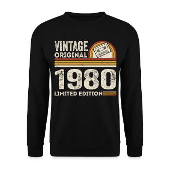 Jahrgang 1980er Kassette 1980er Jahre - 45. Jahrestag 1980er Jahre - Unisex Pullover - Schwarz - Vorne - Alina (178cm) & Michal (187cm)