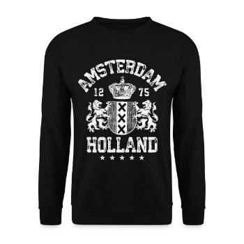 Amsterdam-T-Shirt Holland-Flaggen-niederländischer Fußball - Unisex Pullover - Schwarz - Vorne - Alina (178cm) & Michal (187cm)
