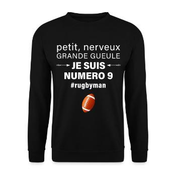 Rugby numero 9 - Sweat-shirt Unisexe - noir - Devant - Alina (178cm) & Michal (187cm)