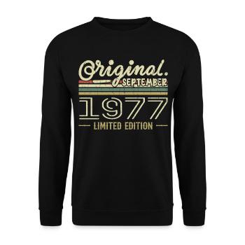 Septembre 1977 Cadeau Anniversaire September 1977 - Sweat-shirt Unisexe - noir - Devant - Alina (178cm) & Michal (187cm)