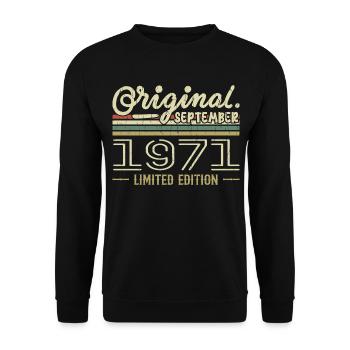 September 1971 Geburtstagsgeschenk September 1971 - Unisex Pullover - Schwarz - Vorne - Alina (178cm) & Michal (187cm)