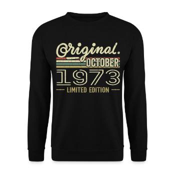 Born in October 1973 Retro Birthday October 1973 - Unisex Sweatshirt - black - Front - Alina (178cm) & Michal (187cm)