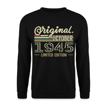Geboren im Oktober 1945 Retro-Geburtstag Oktober 1945 - Unisex Pullover - Schwarz - Vorne - Alina (178cm) & Michal (187cm)