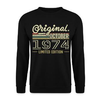 Born in October 1974 Retro Birthday October 1974 - Unisex Sweatshirt - black - Front - Alina (178cm) & Michal (187cm)