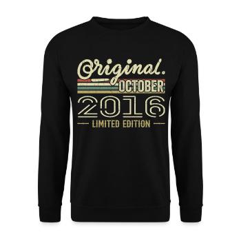 Né en Octobre 2016 Rétro Anniversaire Octobre 2016 - Sweat-shirt Unisexe - noir - Devant - Alina (178cm) & Michal (187cm)
