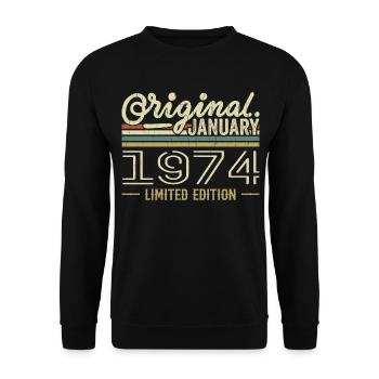 Januar 1974 Geburtstag Januar 1974 Geschenk 1974 - Unisex Pullover - Schwarz - Vorne - Alina (178cm) & Michal (187cm)