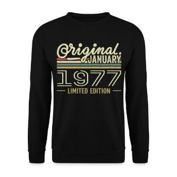 Janvier 1977 anniversaire Janvier 1977 cadeau 1977 - Sweat-shirt Unisexe - noir - Devant - Alina (178cm) & Michal (187cm)