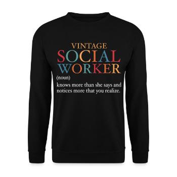 Vintage-Sozialarbeiterin - Unisex Pullover - Schwarz - Vorne - Alina (178cm) & Michal (187cm)