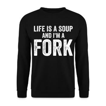 Life Is A Soup And I'm A Fork Tees | Funny - Sweat-shirt Unisexe - noir - Devant - Alina (178cm) & Michal (187cm)