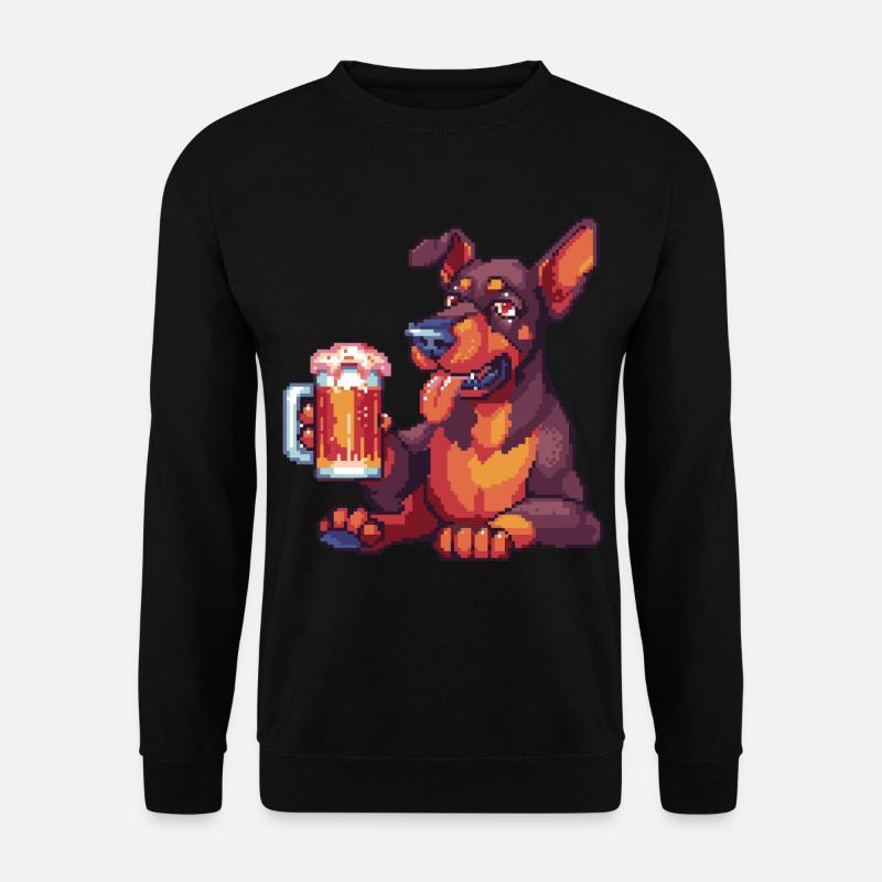 Doberman Dog Pixel Beer - Unisex Sweatshirt - black