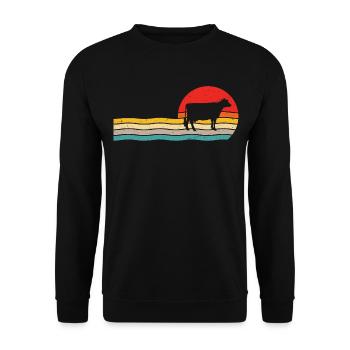 Kühe retro t-shirt Kuh - Unisex Pullover - Schwarz - Vorne - Alina (178cm) & Michal (187cm)