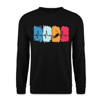 Tauchen Retro Herzschlag Taucher - Unisex Pullover - Schwarz - Vorne - Alina (178cm) & Michal (187cm)