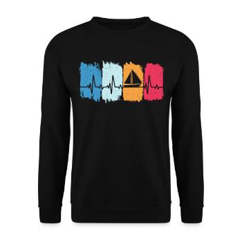 Segeln segler retro herzschlag segelboot - Unisex Pullover - Schwarz - Vorne - Alina (178cm) & Michal (187cm)
