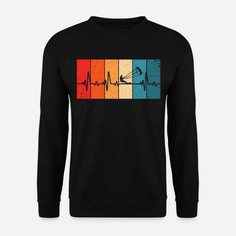Kitesurfen Retro Herzschlag Kitesurfer - Unisex Pullover - Schwarz