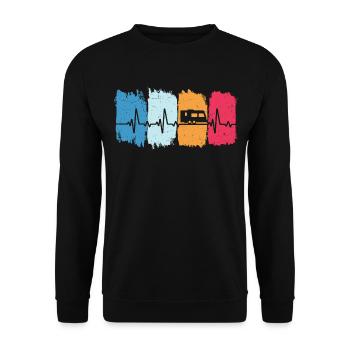 Wohnwagen Retro Herzschlag Camping Campingwagen - Unisex Pullover - Schwarz - Vorne - Alina (178cm) & Michal (187cm)