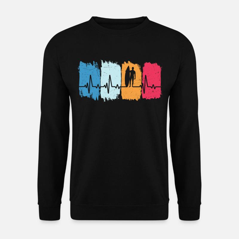 Surf Retro Herzschlag Surfen Surfer Wellenreiten - Unisex Pullover - Schwarz