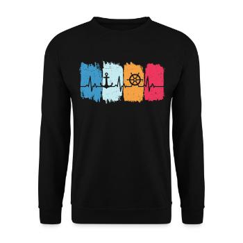 Bootfahren Anker Retro Herzschlag Kapitän Seemann - Unisex Pullover - Schwarz - Vorne - Alina (178cm) & Michal (187cm)