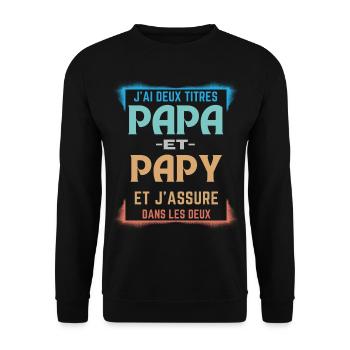 T-shirt for Daddy and Grandpa - I Have Two Titles Dad - Unisex Sweatshirt - black - Front - Alina (178cm) & Michal (187cm)