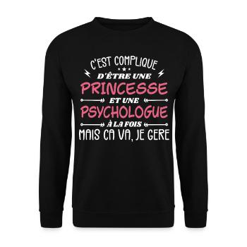 C'est compliqué d'être Une Princesse Psychologue - Sweat-shirt Unisexe - noir - Devant - Alina (178cm) & Michal (187cm)
