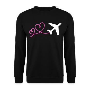 Flieger mit Herz Fliegen Reisen Urlaub Flugzeug - Unisex Pullover - Schwarz - Vorne - Alina (178cm) & Michal (187cm)